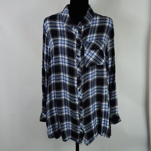 Tolani Plaid Button Tunic With Floral Back Panel